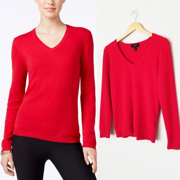 Charter Club Luxury 100% Cashmere V-Neck Sweater S Perfect Red Holiday $159 - Picture 1 of 16